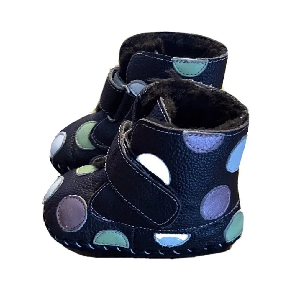 Pediped Boots Shoes Giselle Polka Dot Soft Sole Faux Fur Lined 0-6 Months Brown